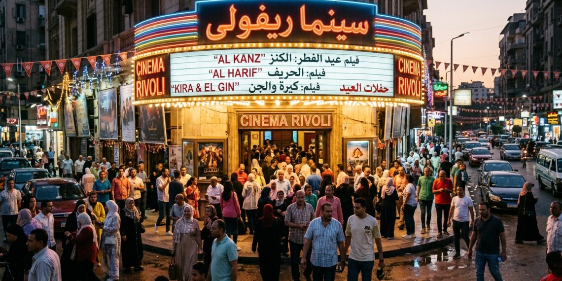 صورة توضيحية لشاشات عرض سينمائية تظهر إيرادات أفلام العيد بمصر