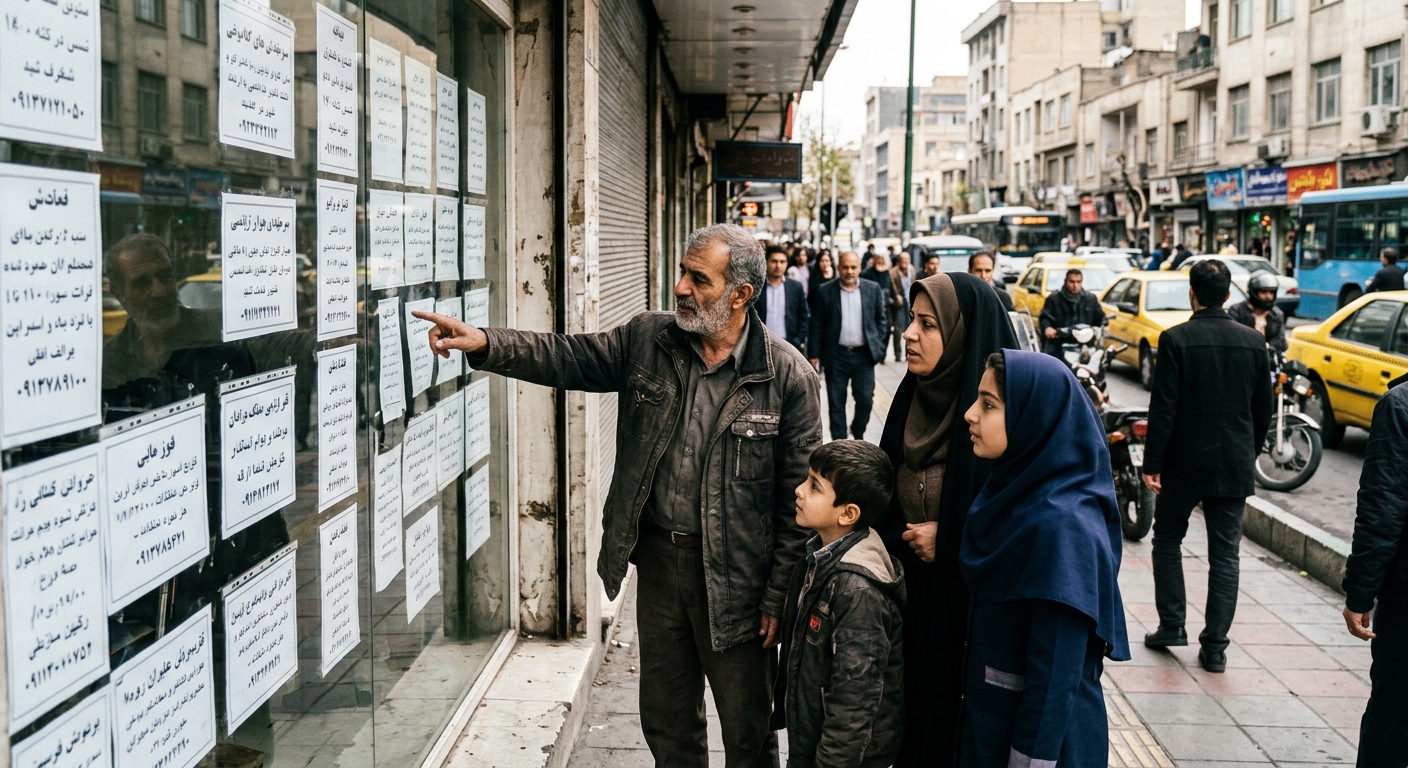 عائلة إيرانية تبحث عن منزل في ظل ارتفاع أسعار استثمار العقارات في إيران.