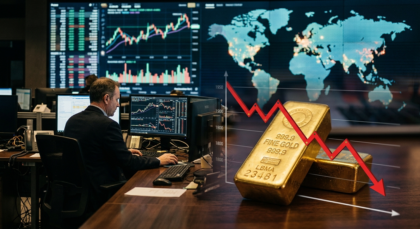 صورة لسوق الذهب العالمي تظهر تراجع أسعار الذهب وسط تقلبات اقتصادية.