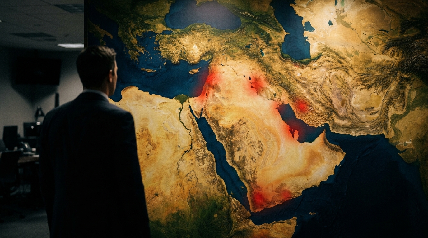 خريطة الشرق الأوسط تظهر مناطق التوتر في سياق تصعيد المواجهة الإيرانية الأمريكية